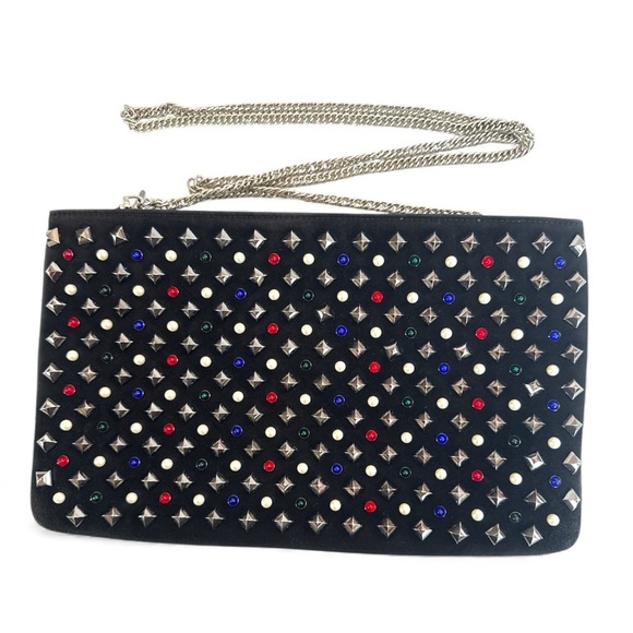 Christian Louboutin Studded Black Suede Clutch/Crossbody Bag - Picture 2 of 11